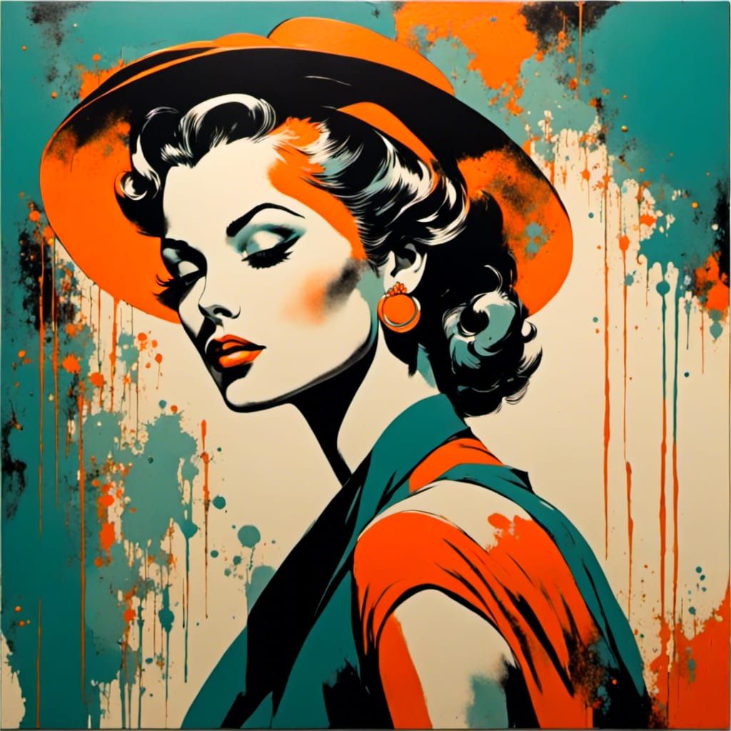 Minimalist Pin-Up in Sunset Tones: Mid-Century Modern Art