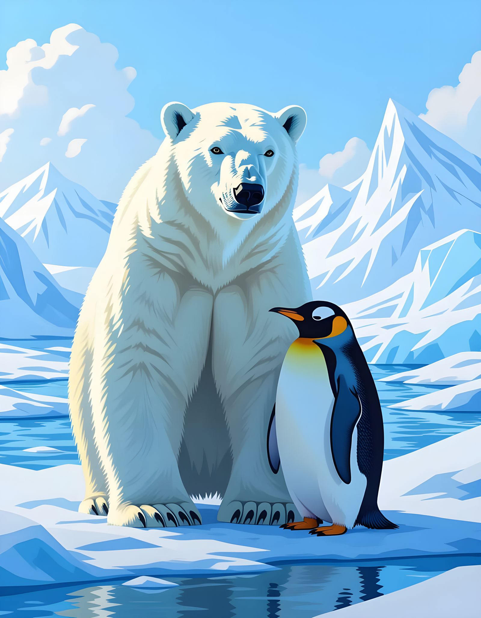 Polar Bear and Penguin Friendship in High Detail