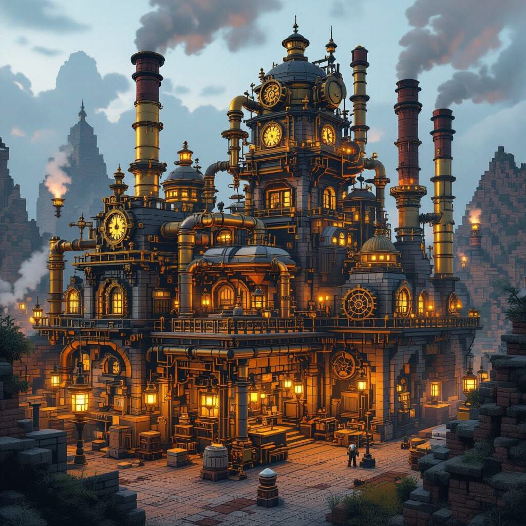 Steampunk Minecraft Factory with Gears and Steam