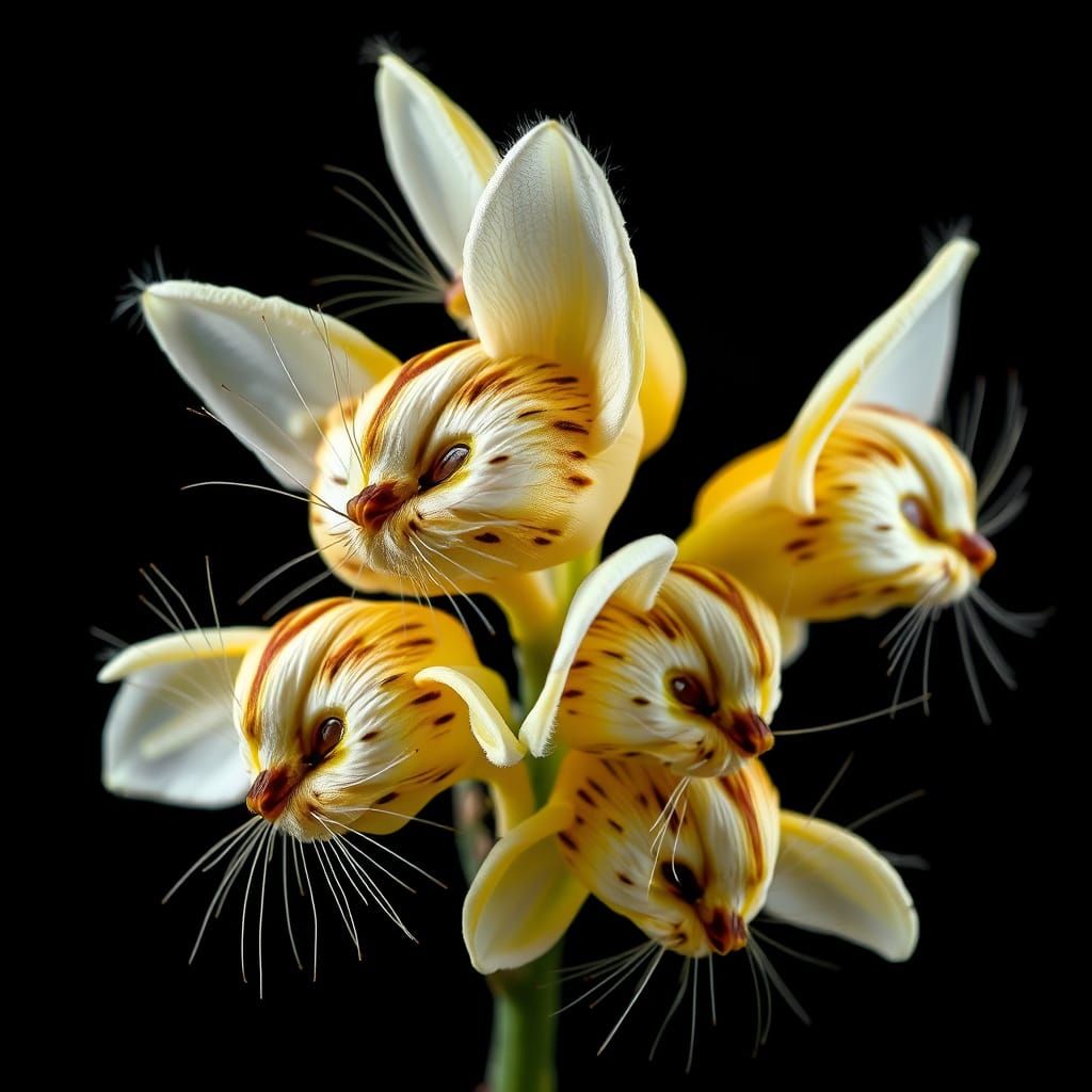 Macro Cat Face Flowers in Digital Art Style