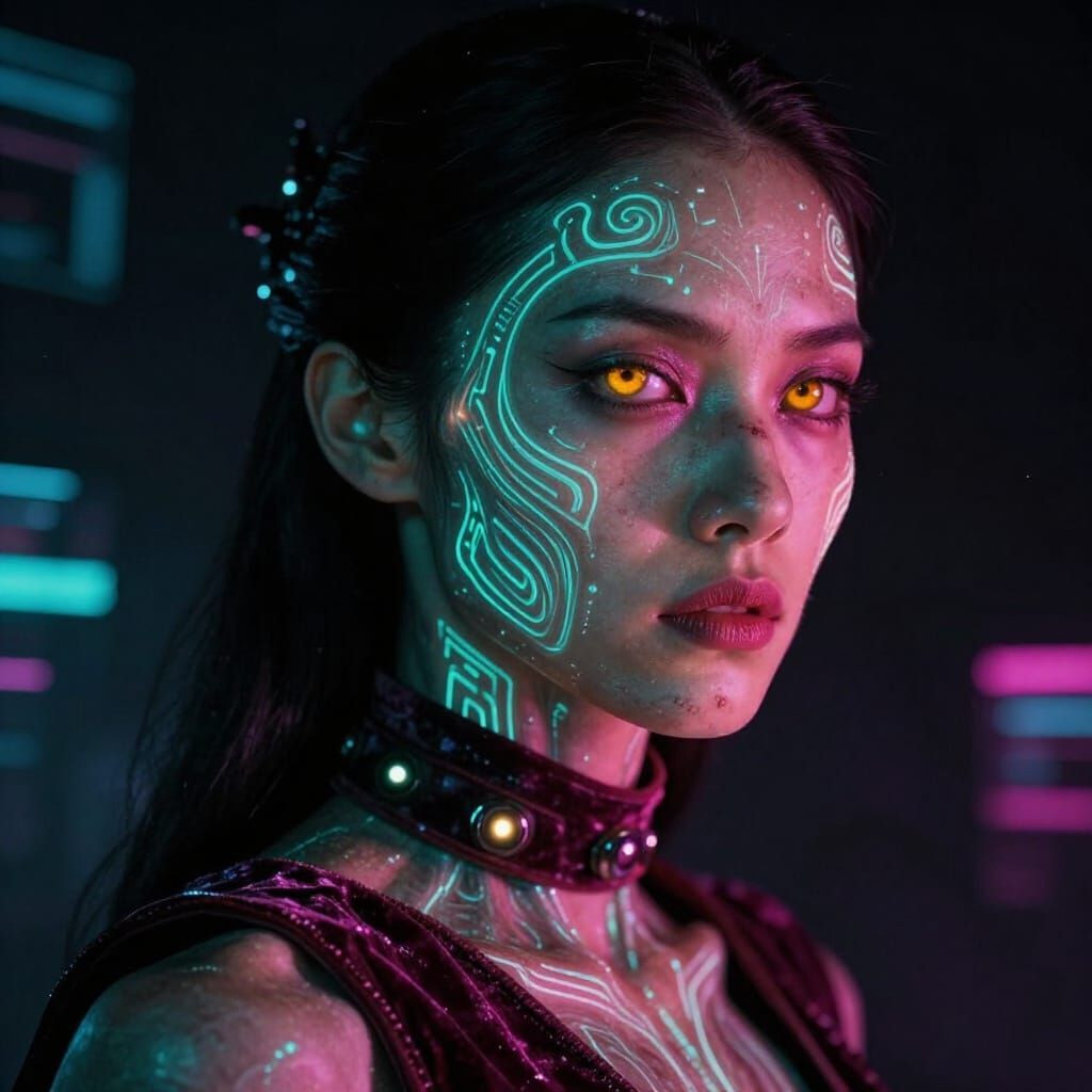 Bio-Luminescent Hybrid Portrait With Glowing Rune Implants