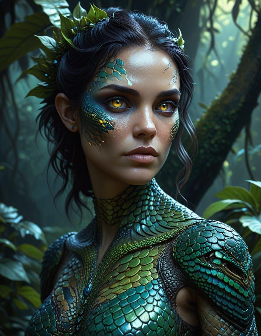 Sensuous Reptilian Woman in Mystical Jungle