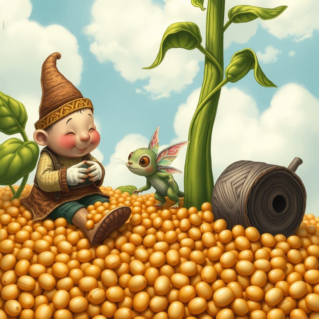 Whimsical Bean Counter Ascends Enchanted Bean Stalk