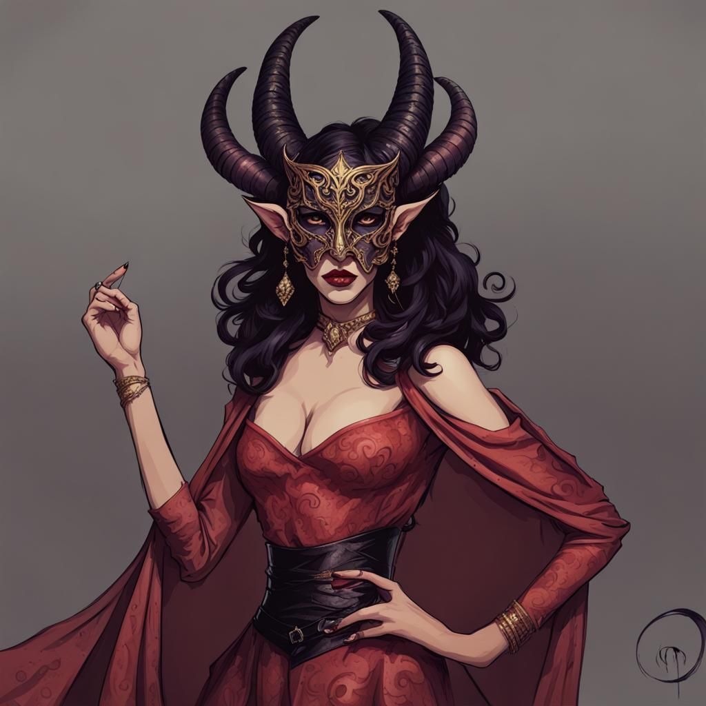 Tiefling Woman Attending Masquerade Ball