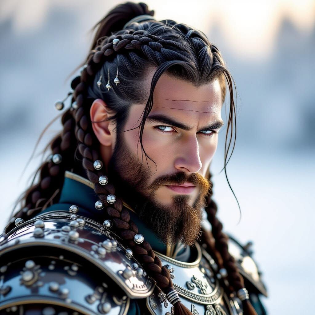 Warrior King Portrait with Braided Hairstyle