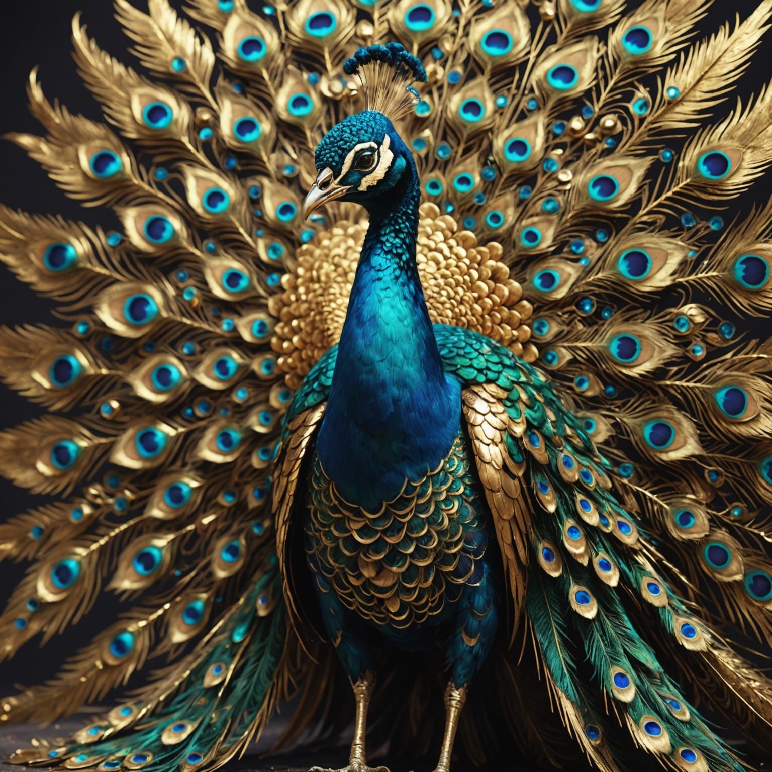 Exquisite Gold Peacock in Vibrant Pastel Hues