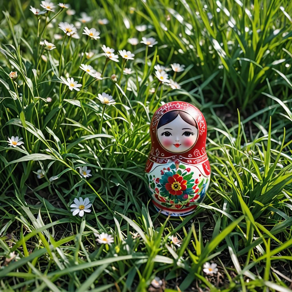 Korean Matryoshka Doll in Spring Grass