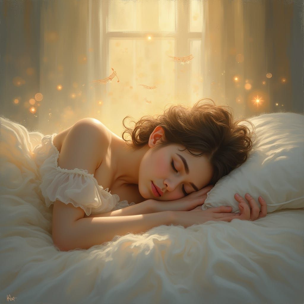 Peaceful Slumber in Romantic Oil Painting Style