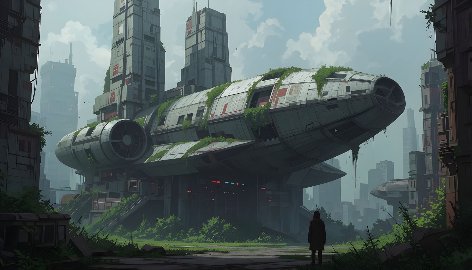 Abandoned Sci-Fi World with Giant Spacecraft Structures