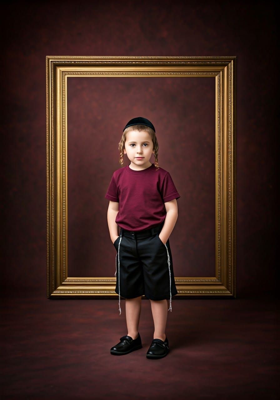 Hasidic Boy with Kippah and Curls Portrait