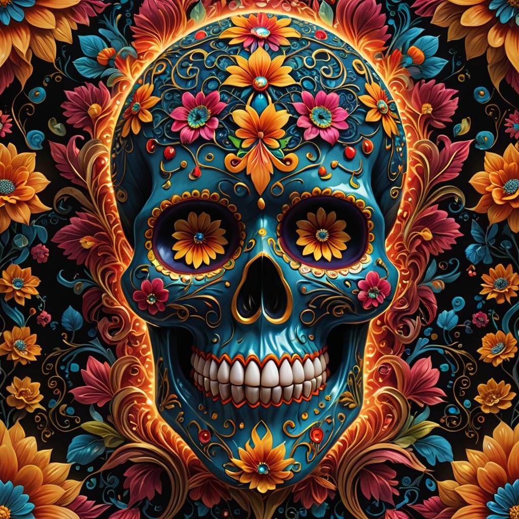 Radiant Sugar Skull with Quilling in Mixed Media