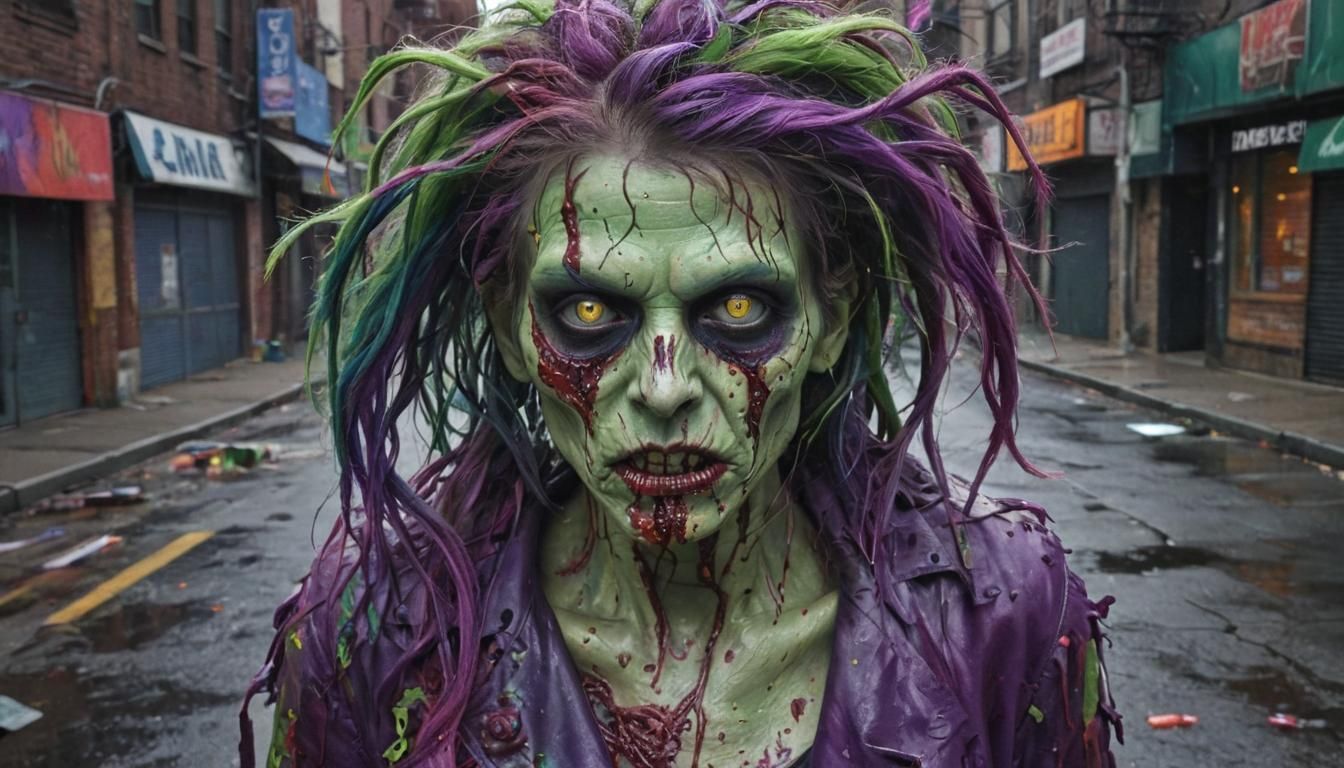 Zombie Woman in Cityscape: Dark Surrealism