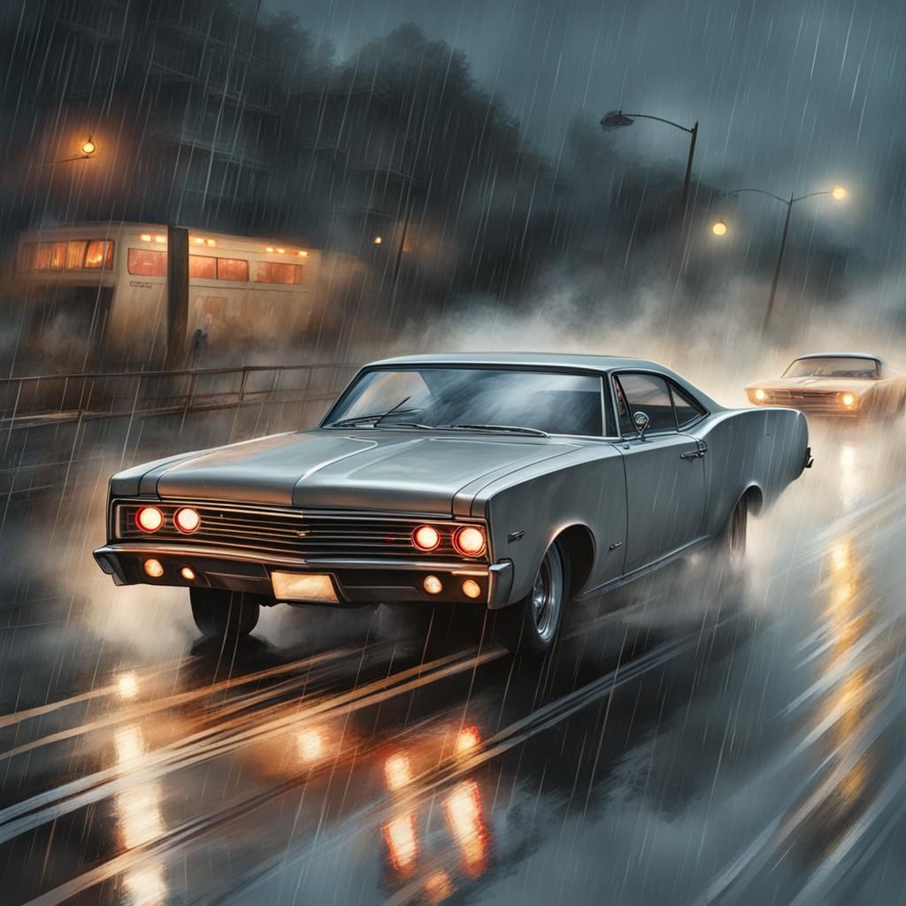 Ghosts Drag Racing on a Rainy Night