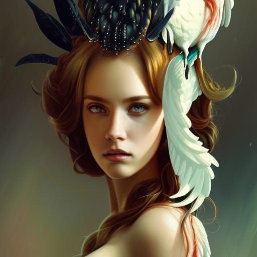 Crowned Cockatoo Portrait in Art Nouveau Style