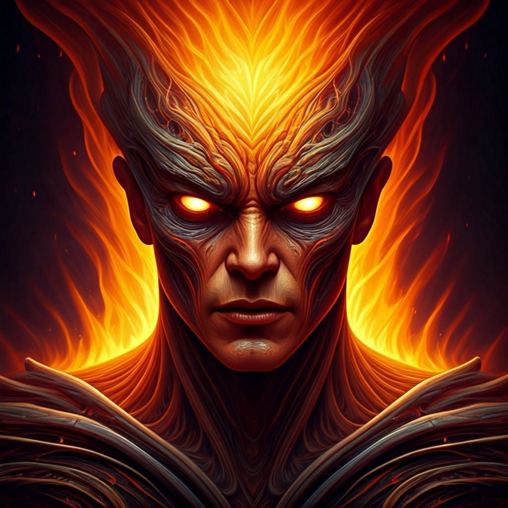 Fiery Being Portrait with Intense Lighting