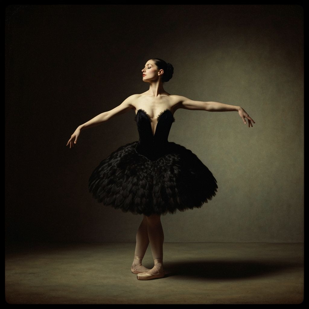 Black Swan Dancer in Dramatic Oil Painting Style