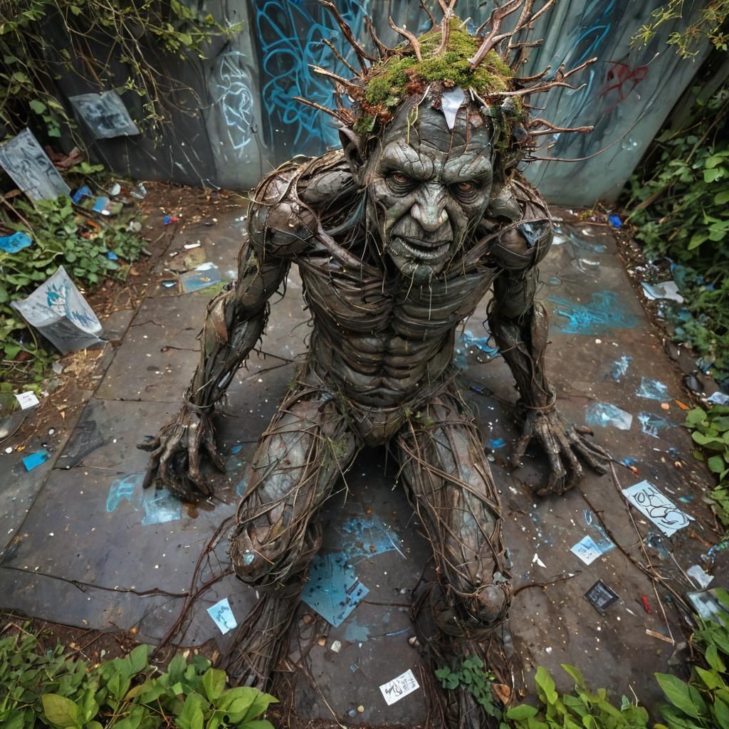 Rusty Iron Troll Sculptures in Outdoor Gallery