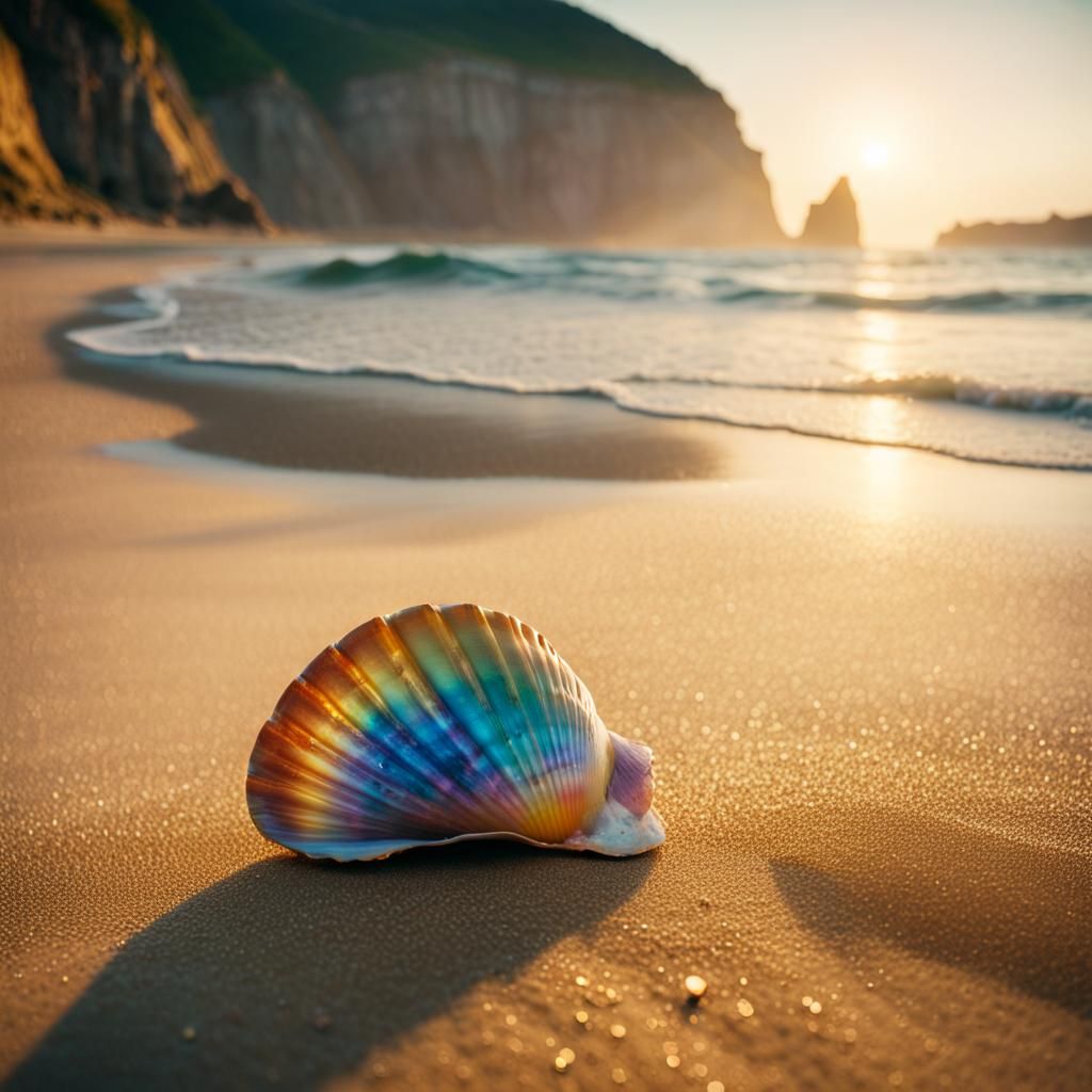Rainbow Shell on Atlantic Shore at Sunrise