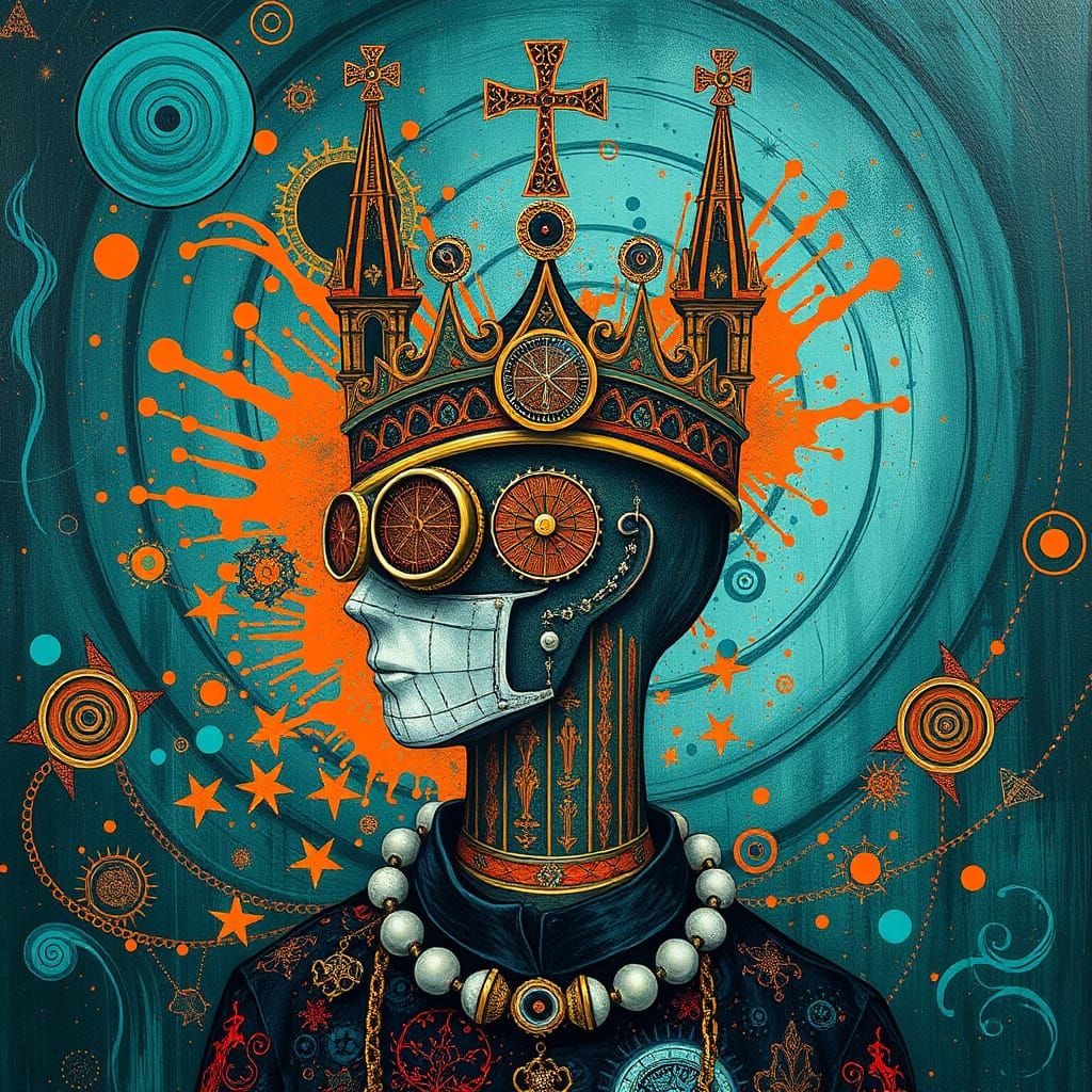 Steampunk King in Vibrant Cathedral Setting