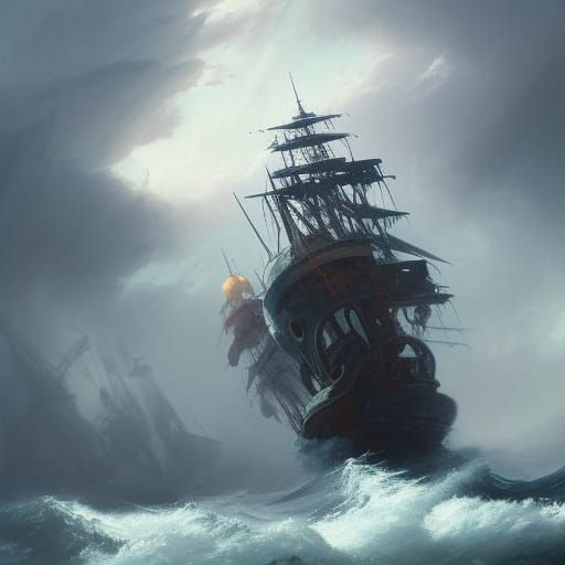 Ghost Pirate Ship on Stormy Seas