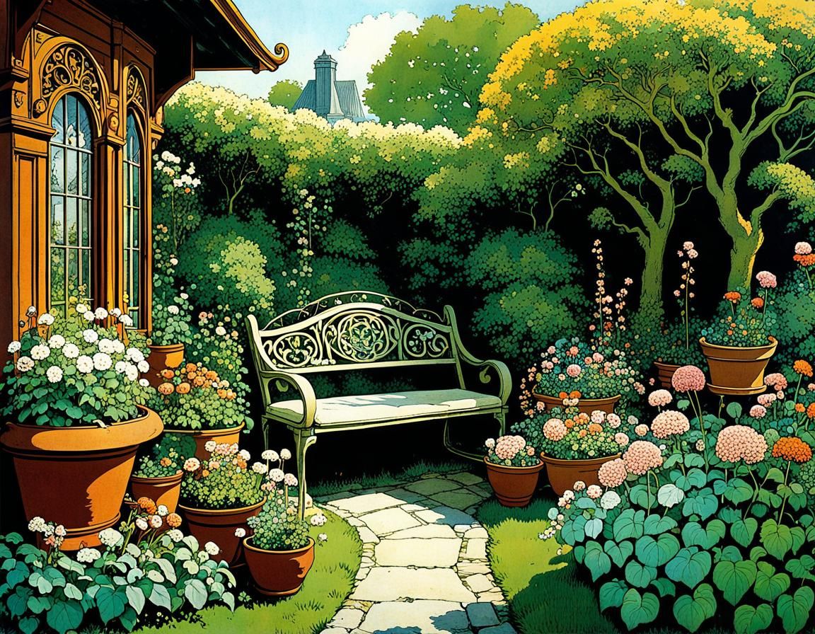 Cozy Garden Seating Area in Vintage Cartoon Style