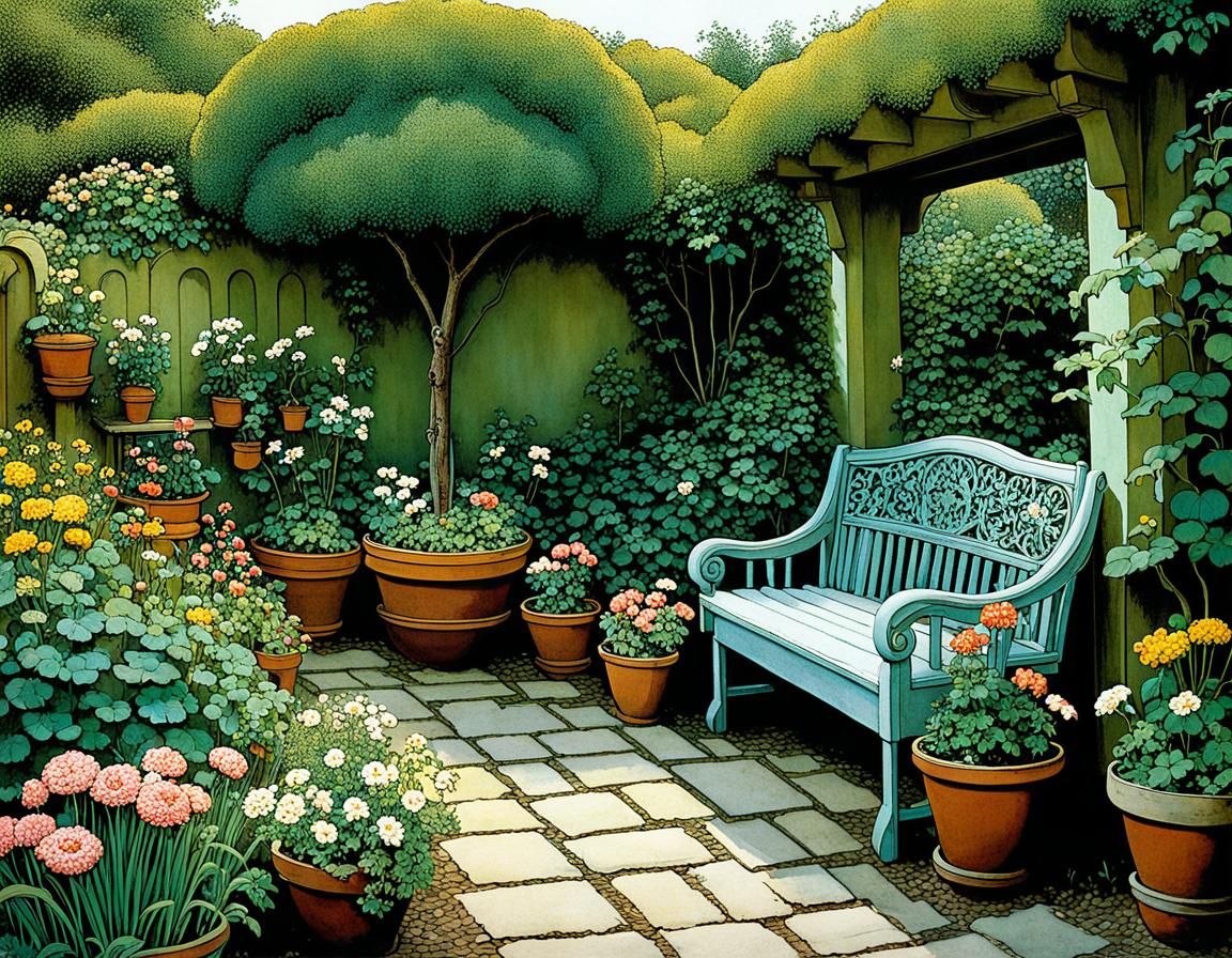 Vibrant Garden Oasis in Whimsical Style