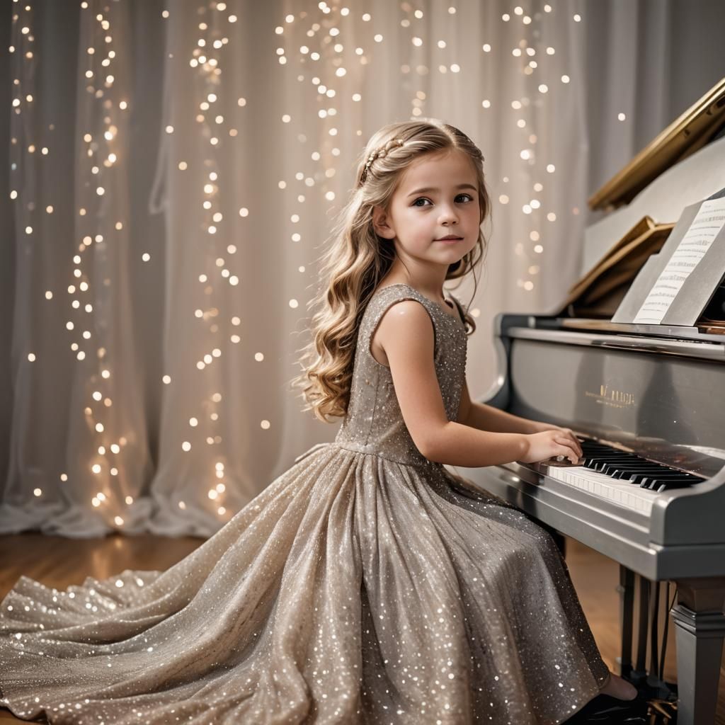 Girl in Sparkly Dress at Piano