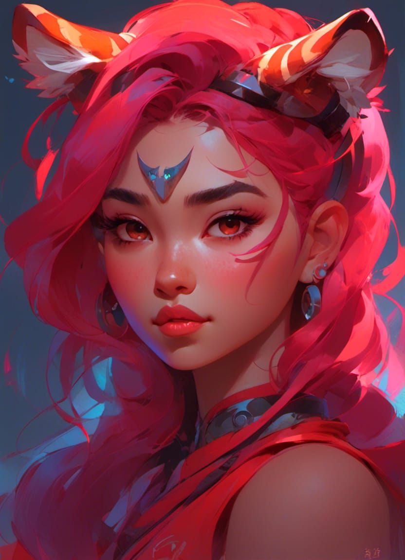 Tiger Girl: Realistic Fantasy Art with Neon Highlights