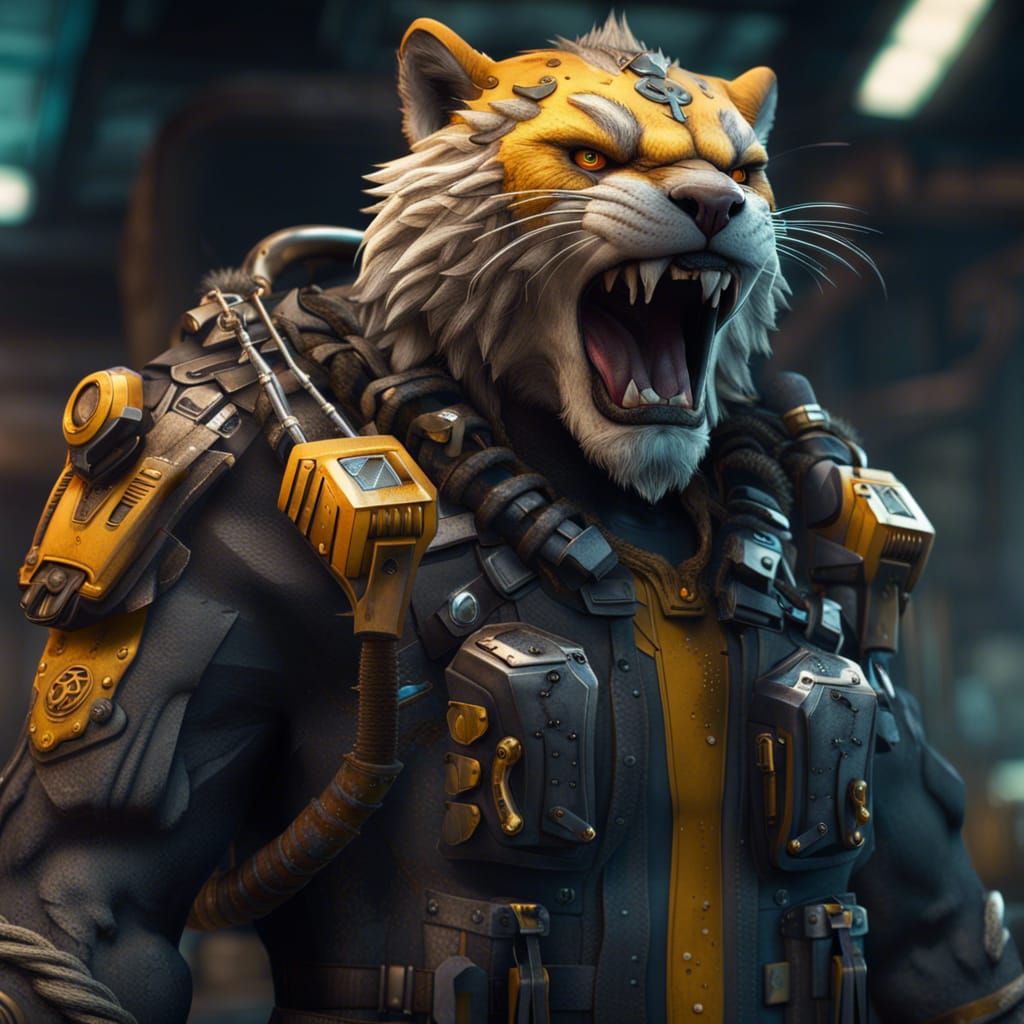 Sabertooth Mechanic in Detailed Digital Painting