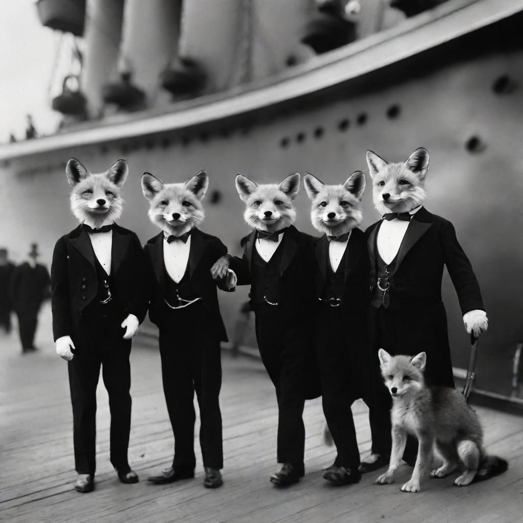 Anthro Fox Family Boarding Titanic: Vintage Photo