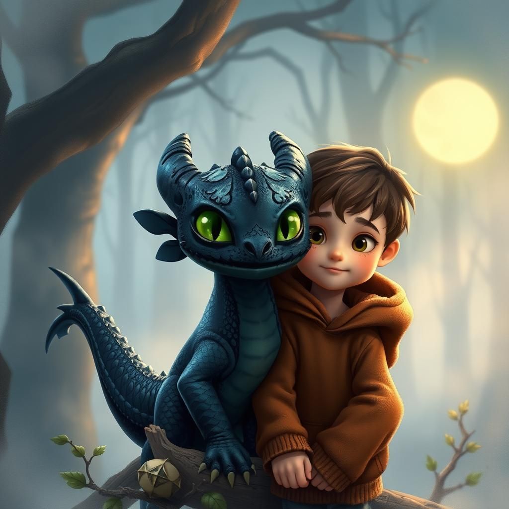 Dragon and Boy in Mystical Forest, Miyazaki-esque Art