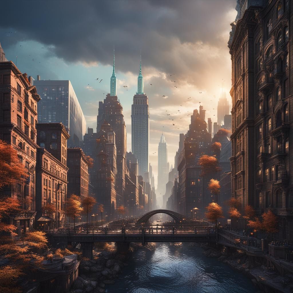 Fantastical Detailed Matte Painting of New York City