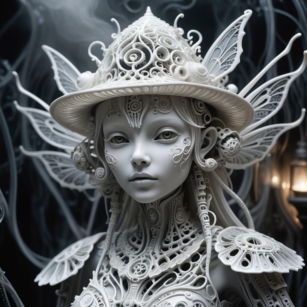 Biomechanical Ceramic Fairy in Surreal Dark Fantasy