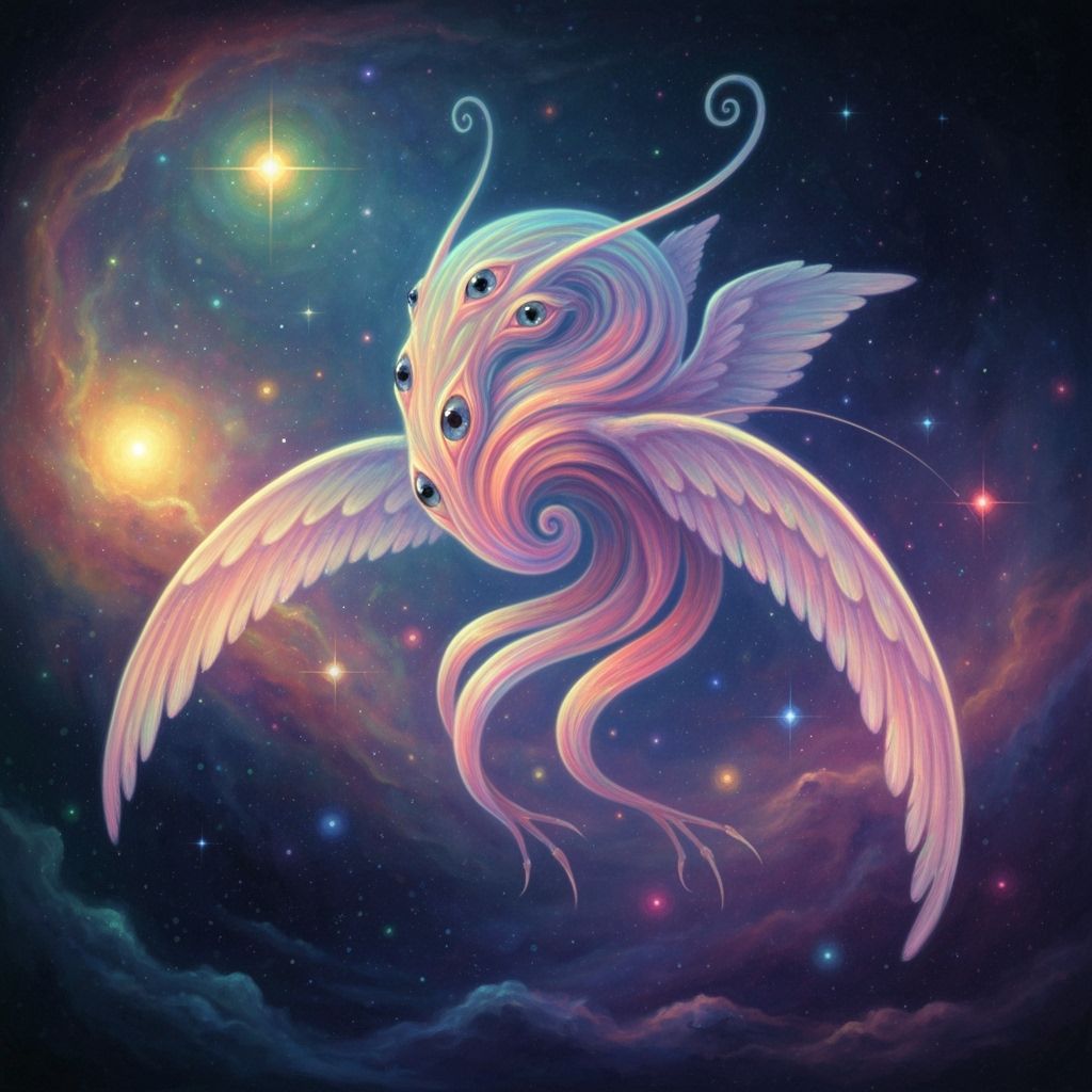 Surreal Creature of Light in Cosmic Dreamscape