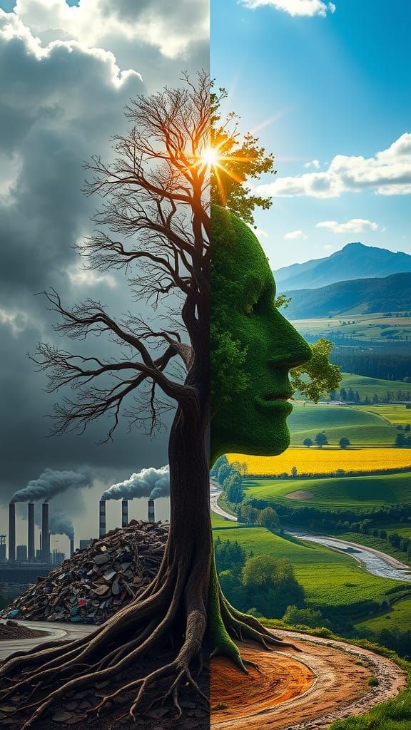 Tree of Duality: Surrealistic Digital Artwork