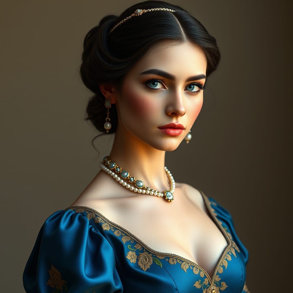 Elegant Renaissance-Inspired Portrait of a Beautiful Woman i...