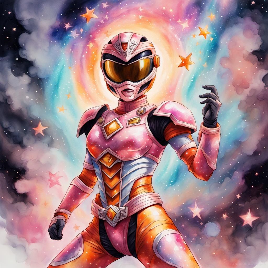 Magical Girl Relaxing in Galactic Nebula: Watercolor Art