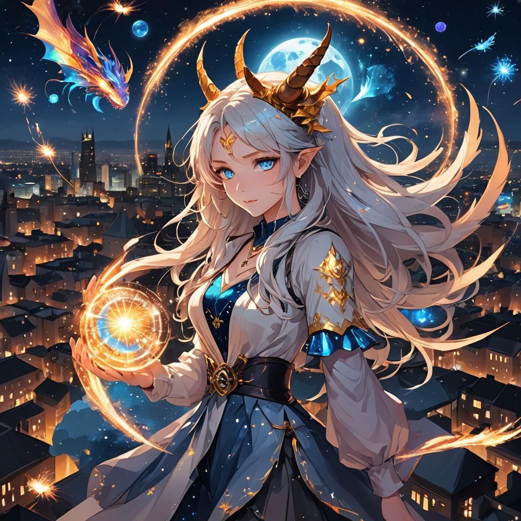 Ethereal Dragon Girl Under Aurora Sky