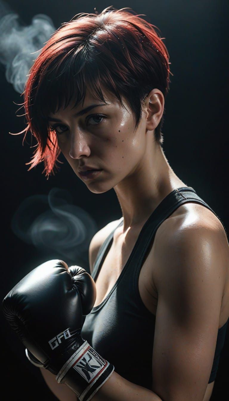 Cinematic MMA Fighter in Dramatic Smoke-Filled Portrait