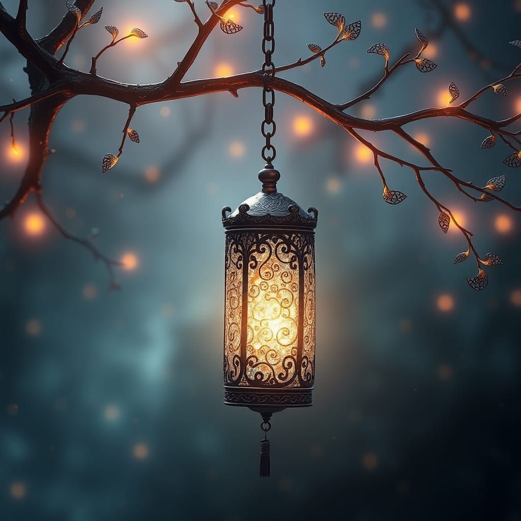 Mystical Lantern Mosaic Chime in Matte Painting Style