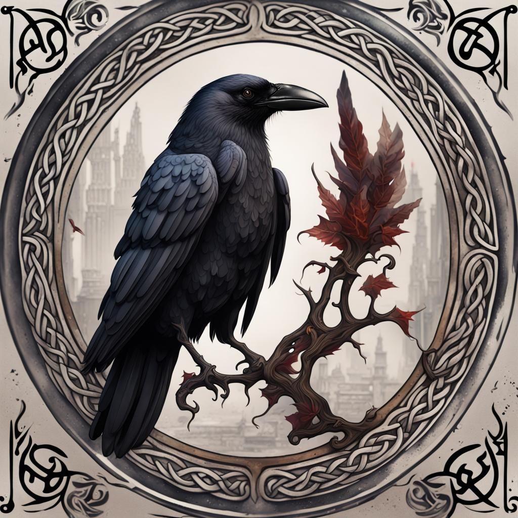 Celtic Raven Tarot Card Tattoo Design