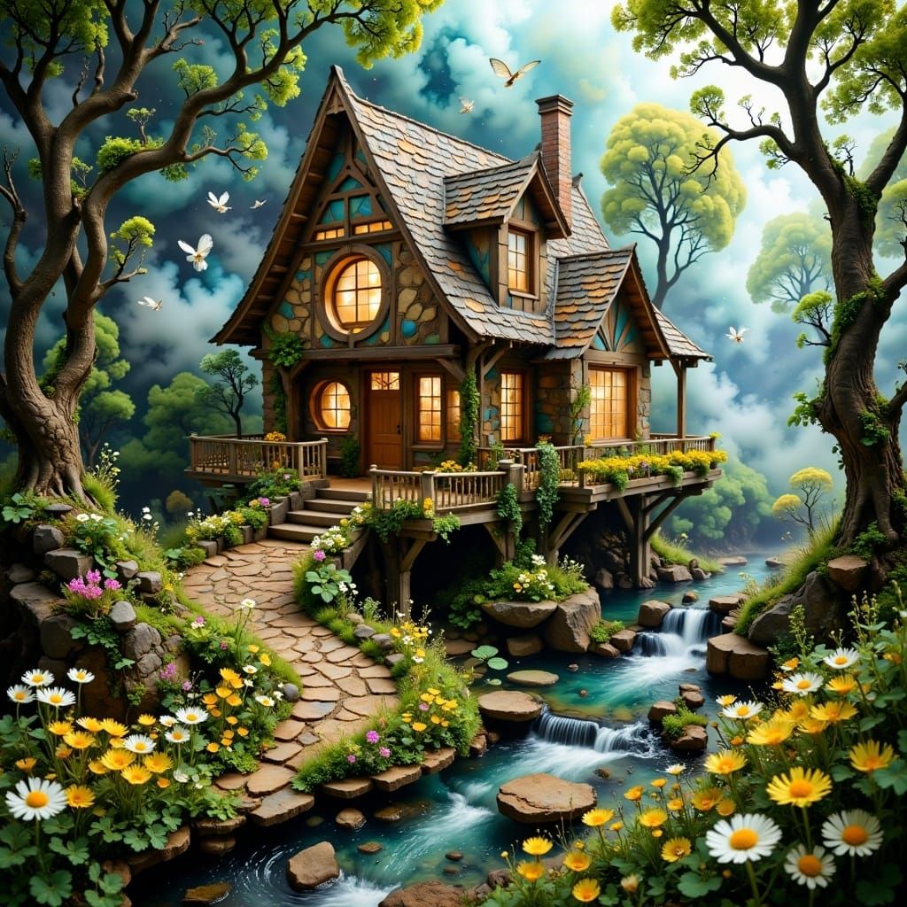 Fairies Paint a Cottage in Hyperkraximalismus Style