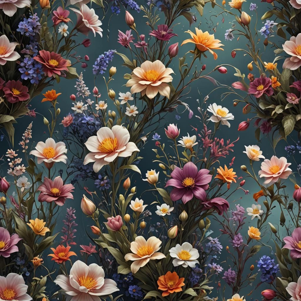 Detailed Floral Prints in Deep Color, Matte Painting