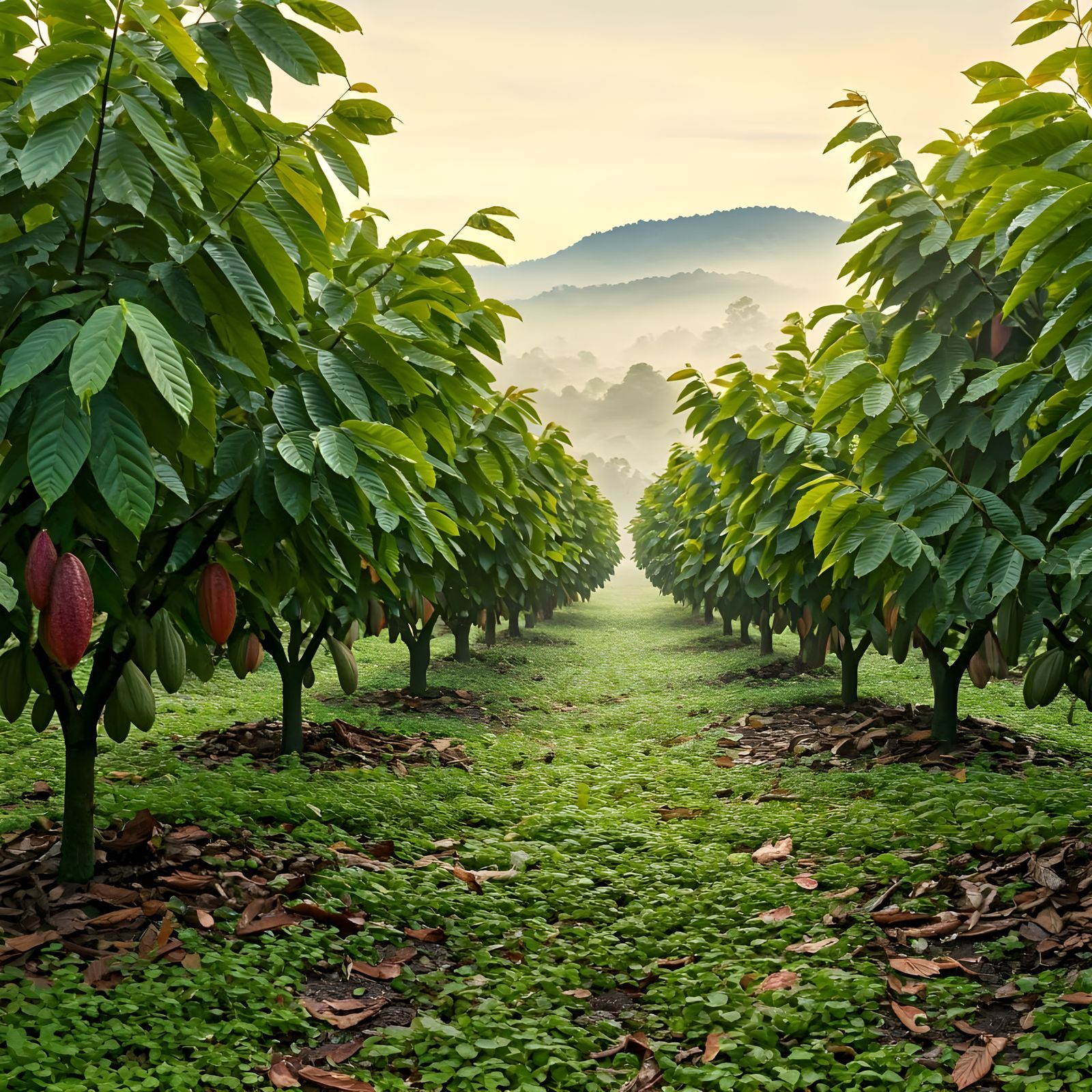Lush Cacao Plantation on a Cold Dewy Morning