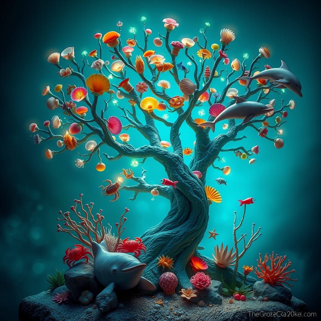 Magical Aquatic Tree Glows with Colorful Seashells and Hidde...