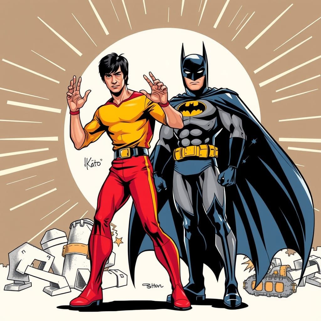 Classic Comic Book Heroes Unite: Bruce Lee as Kato Meets Bat...