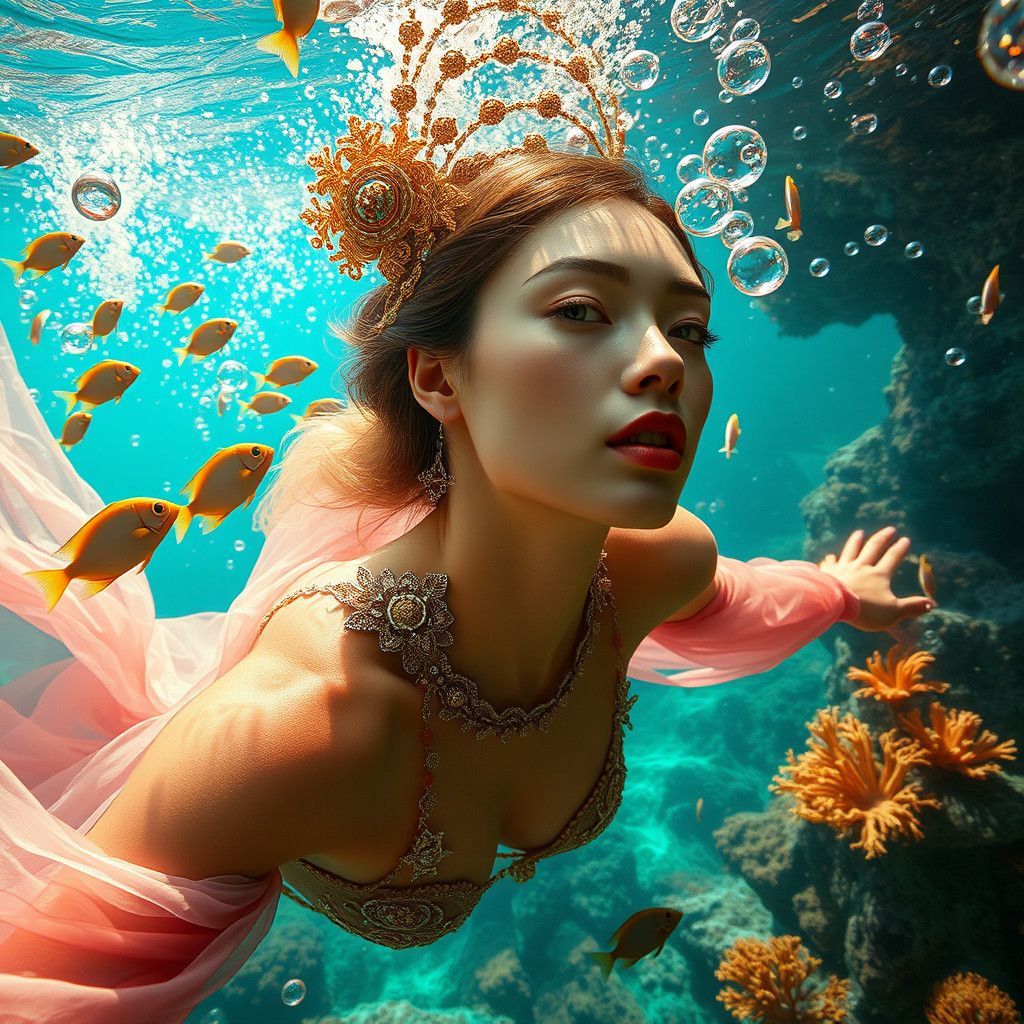 Weightless Mermaid Amidst Tropical Paradise