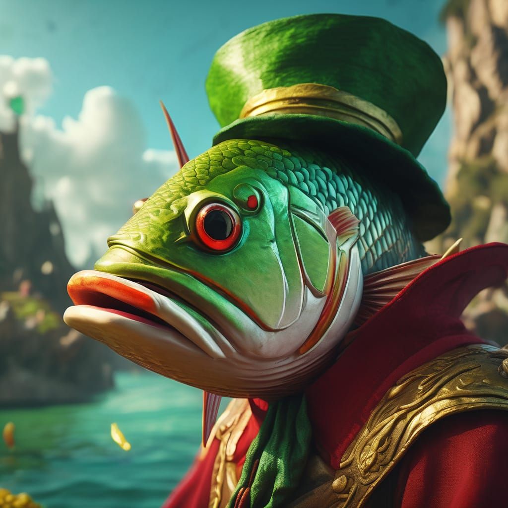 Fantasy Man With Fish Head and Striped Clothes