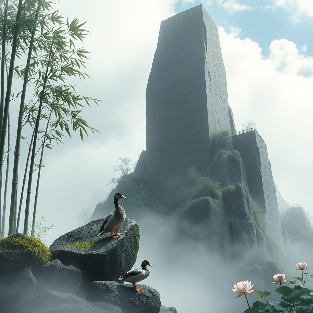 Serene Chinese Landscape with Bamboo and Mandarin Ducks