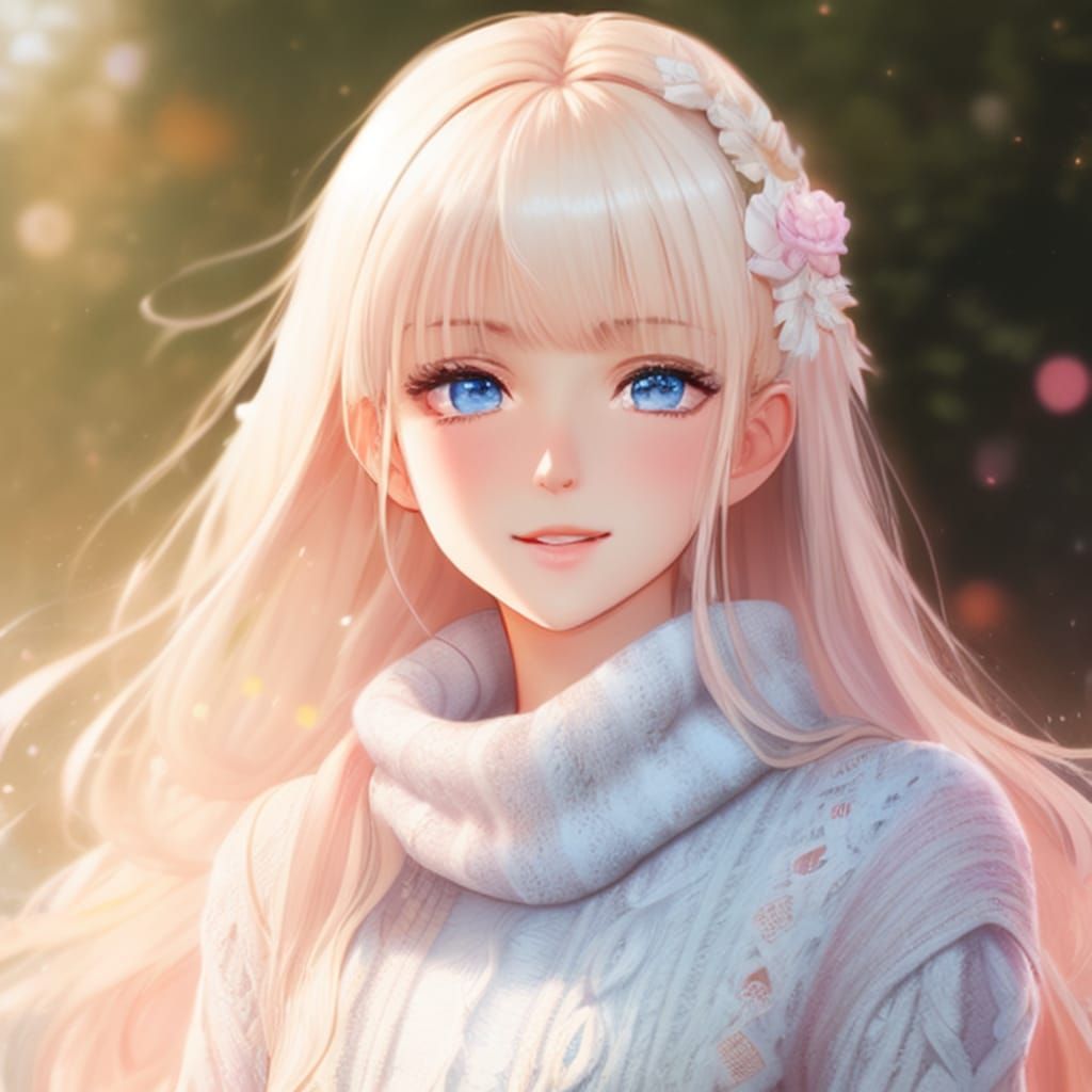 Anime Girl in White Sweater Digital Art